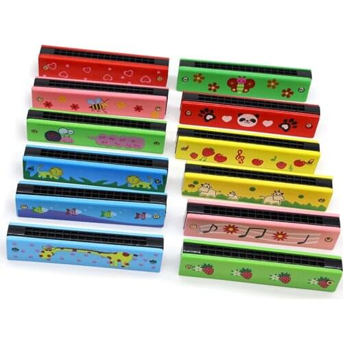300pcs Double Row 16 Hole Harmonica Musical Instruments Cartoon Pattern Kids Wind Instrument Children Gift Kids