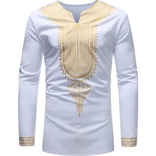 White African Dashiki Print Shirt Men Hipster Streetwear Casual African Clothes Slim Fit Long Sleeve Mens Dress Shirts Camisas