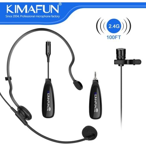 KIMAFUN Wireless Headset Lapel Microphone System For Computer Teaching Voice Amplifier Rechargable Transmitter Receiver Mic Set