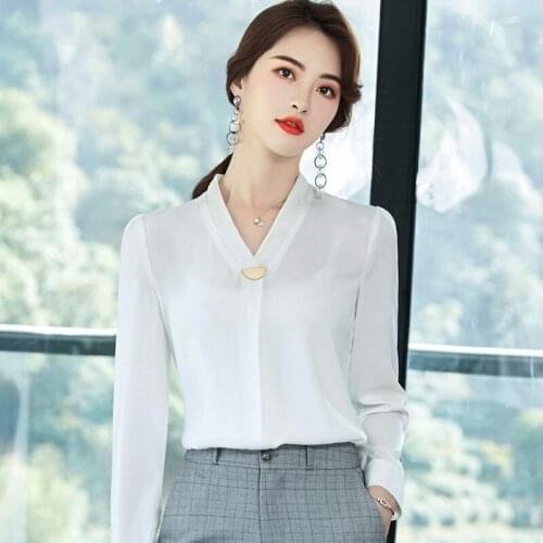 IZICFLY New Spring Fall Korean Elegant Blouse Office Uniform White Long Sleeve Shirt Women Fashion Slim Business Plus Size Tops