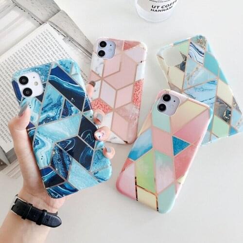 Fashion Geometric Marble Texture Phone case For iphone 12 Mini 11 Pro MAX SE 2020 X XR XS Max 7 8 plus Soft IMD shiny Cover