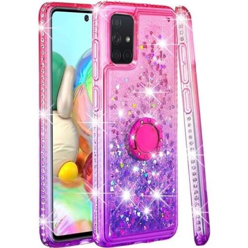For Samsung Galaxy A71 A51 A91 A81 A70 A50 A50s Fashion Ring Holder Bracket Glitter Quicksand Diamond Phone Case Soft Back Cover