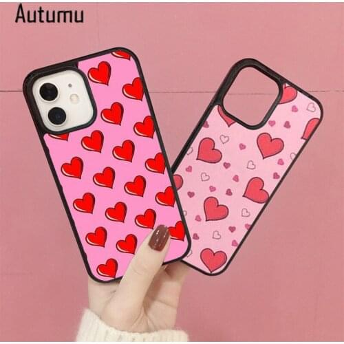 Phone Case for iPhone 12 mini X XS XR 11 Pro Max SE 2020 6S 7 8 Plus Samsung S9 S10 S20 S21 Valentine’s Day hearts pattern Cover