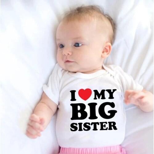 Newborn Baby Romper I Love My Big Sister Print Funny Infant Boys Girls Soft Short Sleevd Fashion Jumpsuit Outfit