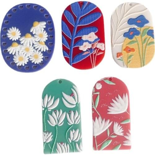 DIY Jewelry Findings Floral Painting Printed Geometry Resin Charms Oval Round Rectangle Necklace Bracelet Earring Pendant 30pcs