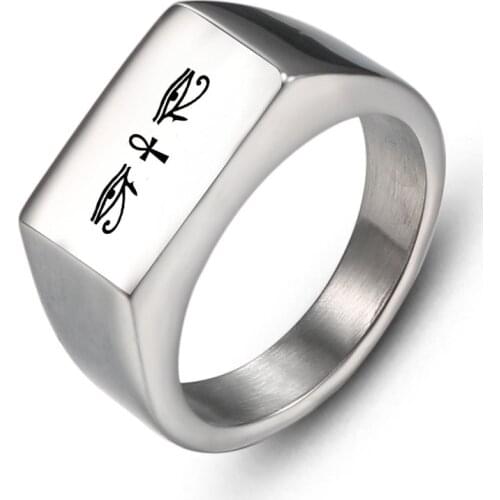 Egyptian Eye of Horus Cross Anka Rings Stainless Steel Band Finger for Men Amulet Egypt Pharaoh Jewelry