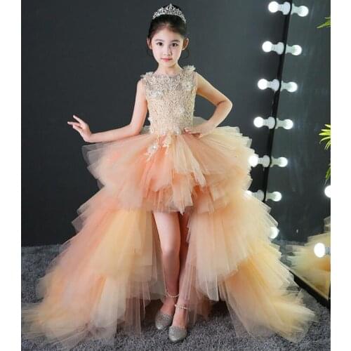 Elegant Formal Dress Girls Clothing Flower Girls Wedding Clothes Kids Dresses Princess Party Long Trailing Gown Custom Made