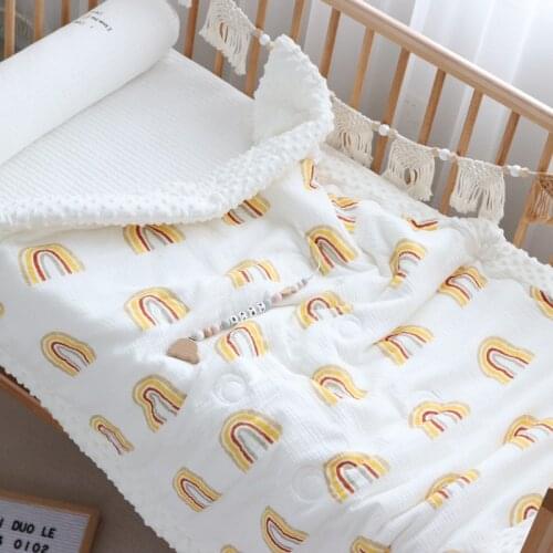 Minky Dot & Cotton Baby Quilt Cotton Comforter For Newborns Rainbow 100x120cm