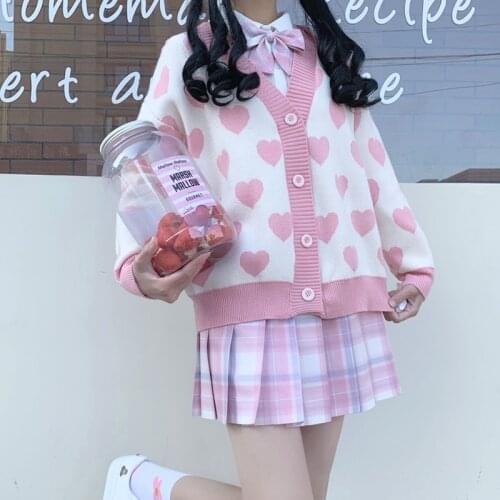 Cute Love Print Sweater Women Autumn Winter Korea V-Neck Student Cardigan Coat Loose Casual Knitted Kawaii Girls Streetwear Top