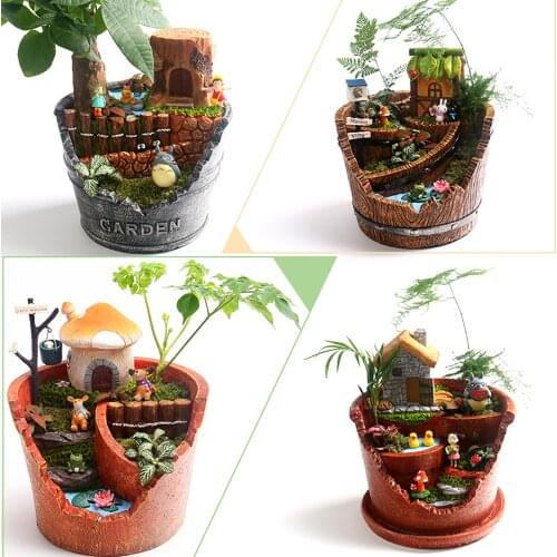 Creative Sky Garden Succulent Resin Flower Pot Moss Micro Landscape Large Pot Green Plant Flower Pot Office Home Decoration CH