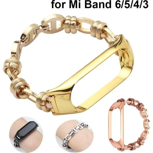 Chain Metal Smartwatch Band for Xiaomi Mi Band 6 5 4 3 Adjustable Watch Bracelet Strap for iWatch SE Series 6/5/4/3 Watchband