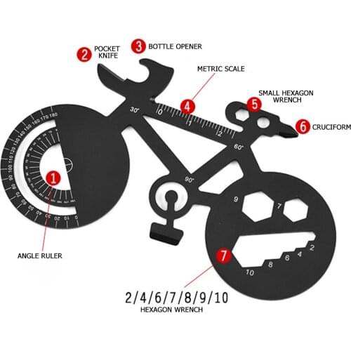 Stainless Steel Multi-Functional Bicycle Card Tool Creative Bottle Opener Wrench Protractor Scale Outdoor Portable EDC Tool