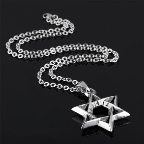 European American Domineering Mens Necklace YMS N441 Stainless Steel Color Six Pointed Star Retro Pendant Jewelry 50CM