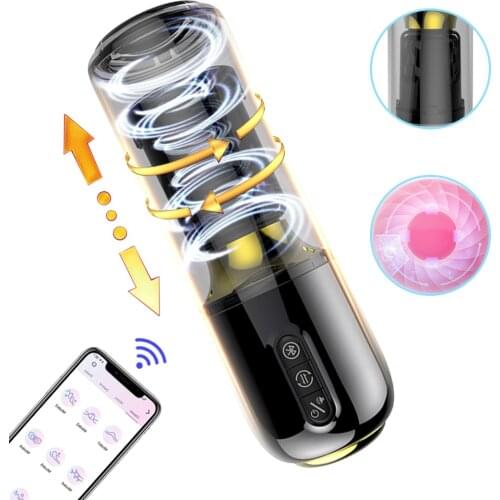 Penis Vibrators For Men APP Control Telescopic Rotation Masturbator Cup Blowjob Vagina Real Pussy Heating Oral Sex Toys For Men