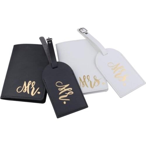 Couple PU Leather MR. MRS. Luggage Tag & Passport Cover Travel Accessories Set Credit Card ID Tag Passport Holder Sets LT35CH12