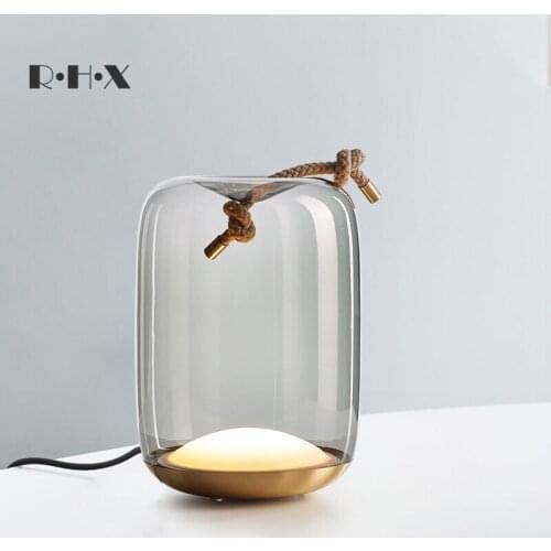 Desk Lamp Post Modern Concise Arts Hemp Rope Glass Lampshade Model Between A Living Room Bedroom Bedside Cupboard Desk Lamp