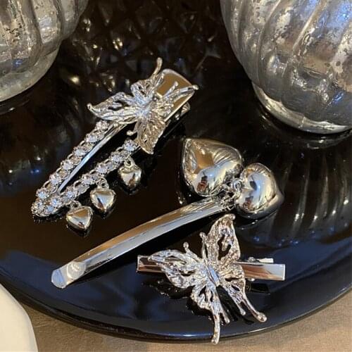 New Vintage Metal Butterfly Love Heart Tassel Hair Clip Fashion Hair Accessories for Girls Women Harajuku Y2K Jewelry Hair Pins