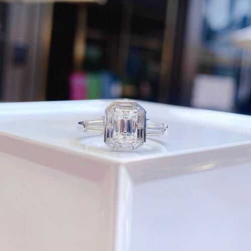 18k White Gold 1.00carat E Color SI Emerald Cut Real Natural Diamond Engagement Ring with side real diamond 0.653ctw