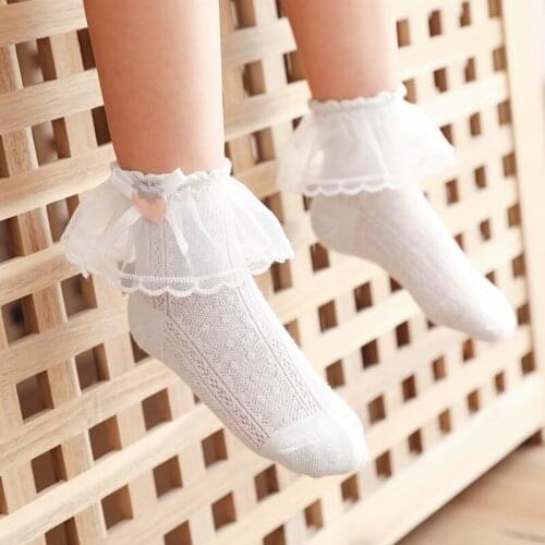 2020 Fall Baby Girl Fishnet Socks 3 Pairs Pack Solid Bow Ruffle Lace Socks Combed Cotton Baby Stuff Boutique Toddler Girl Socks
