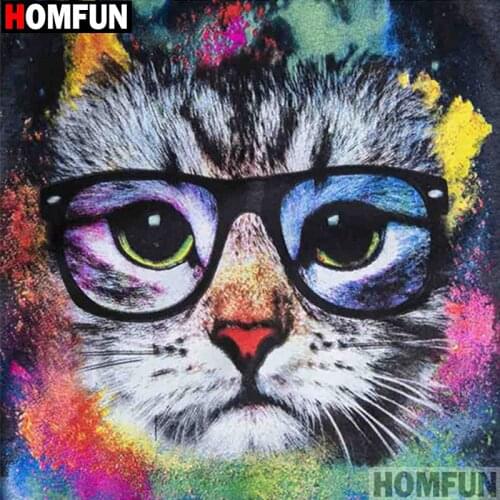 HOMFUN Full Square/Round 5D DIY Diamond Embroidery "Colored cat" Diamond Painting Cross Stitch Rhinestone 5D Decor A15381