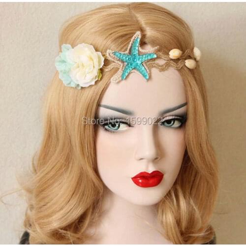 Beach hawaii double wave burlap starfish shell elastic headband holiday headwear hair accessories