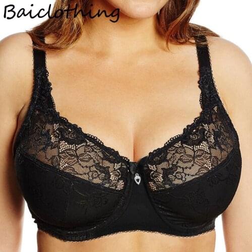 Drop Ship Big Size Womens Non Padded Underwire Breathable Lace Embroidery Unlined Bra 32 34 36 38 40 42 44 46 B C D DD E F