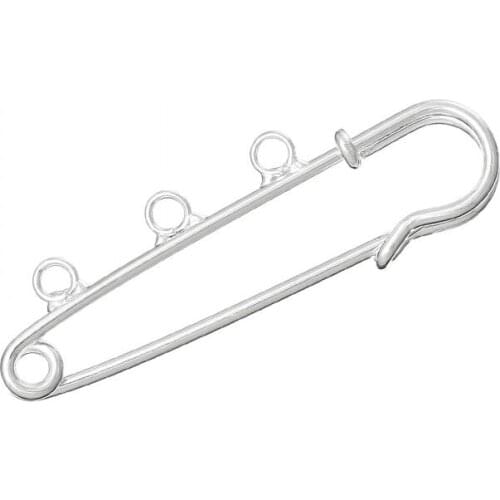 DoreenBeads Retail Safety Enamel Pin Brooch Connectors Findings Silver color 3 Loops 5cm x 1.6cm(2" x 5/8"),20PCs