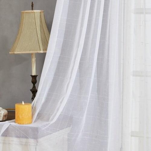 LISM Modern Linen Tulle Curtain Window Screening Drapes for Living Room Gold Plaid Sheer Voile Curtains for Kitchen Blind Home