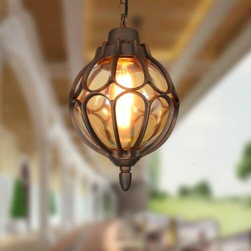 Vintage glass chandeliers ball outdoor pendant lamp balcony grape waterproof aluminum E27 bulb garden hanging lamp loft WF1026