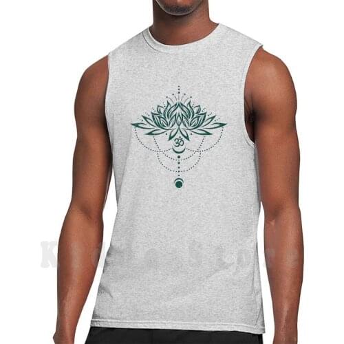 Lotus , Lotus Flower With Om Symbol And Moon. tank tops vest 100% Cotton Lotus Lotus Flower Flowers Wellness Yoga