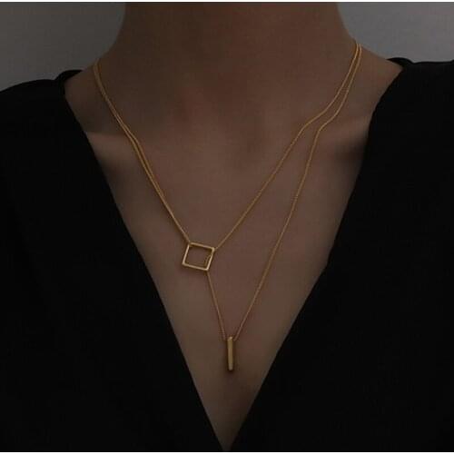 Stainless Steel Unique Design Square Pendant Layering Pendant Neckalces 2021 Fashion Minimalist Collar Chokers Wholesale