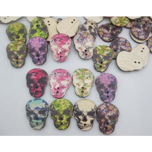 WBNLOL 120pcs Skull buttons wooden 33mm*25mm Mixed buttons for garment scrapbook and craft