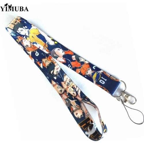 Japanese Manga Haikyuu!! Lanyards Keychain Volleyball Boys Hinata Shoyo Anime Print Ribbon Key Chain Phone Hang Rope Key Holder