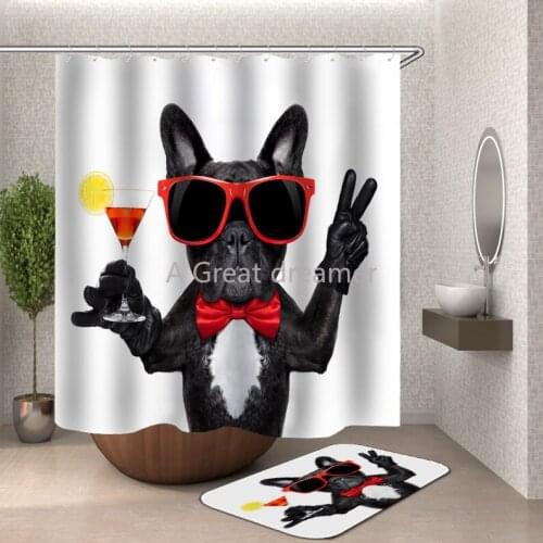 Cartoon Dog Shower Curtain 3D Print Bathroom Waterproof Polyester Bath Curtain Octopus Washable Bath Decor Curtains With Hooks