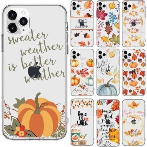Pumpkin yellow Fall Inspired Transparent phone case for iPhone 6 7 8 11 12 s mini pro X XS XR MAX Plus se cover funda shell