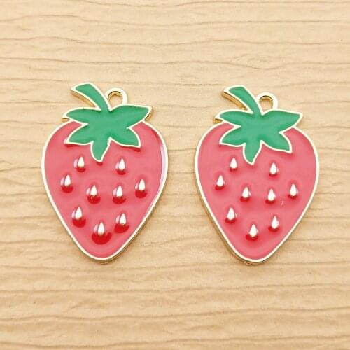 10pcs strawberry charm enamel charm for jewelry making and crafting fashion earring pendant necklace bracelet charm