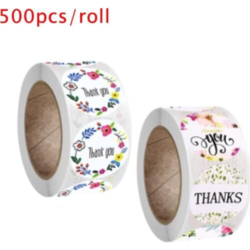 100/300/500pcs Floral Thank You Stickers 1 inch Round Seal Label Handmade Scrapbooking Decor Envelope Stationery Roll Sticker