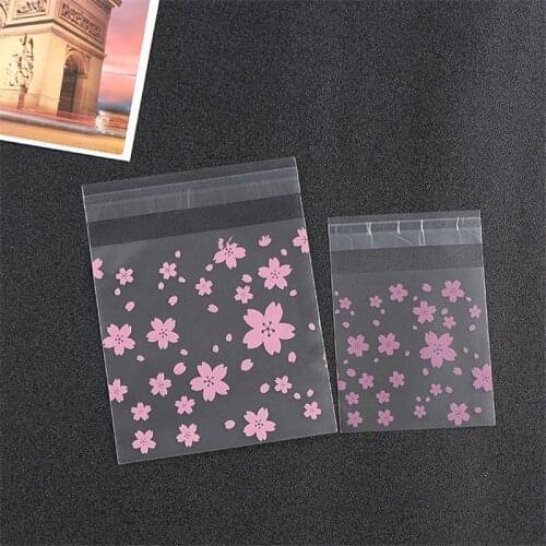 100pcs Plastic Transparent Frosted Cherry Candy Biscuit Packaging Bag DIY Baking Self-adhesive Bag Wedding Birthday Party