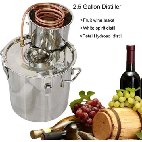2.5Gal/10L Moonshine Still Spirits Water Alcohol Distiller Copper Tube Home Brew Wine Making Kit Stainless Steel Boiler