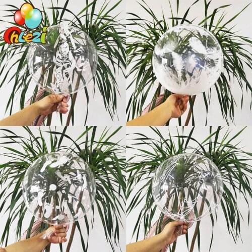 5pcs 20inch Flowers Feather BoBo Balloons Baby Feet Spider Web Printed Transparent Bobo Ball Wedding Birthday Party Decoration