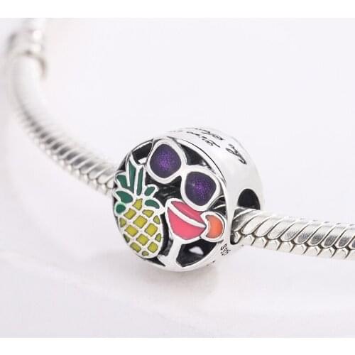 925 Sterling Silver Mix Enamel Pineapple Glasses Watermelon Juice Beads Pendant Charms Bracelet DIY Jewelry Making For Pandora