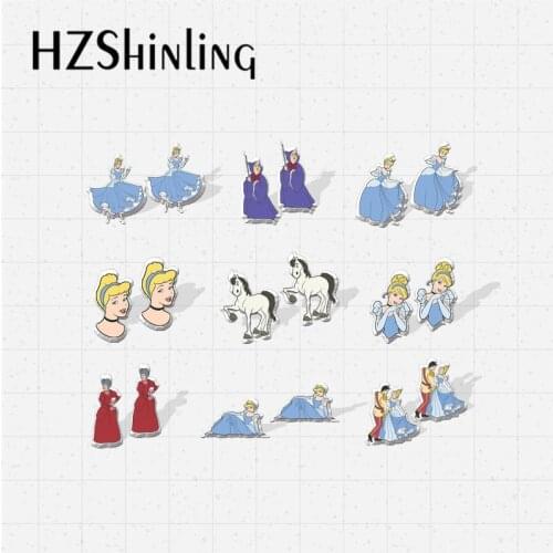 2021 New Arrival Kawaii Cinderella Princess and Prince Characters Epoxy Handcraft Jewelry Acrylic Stud Earrings