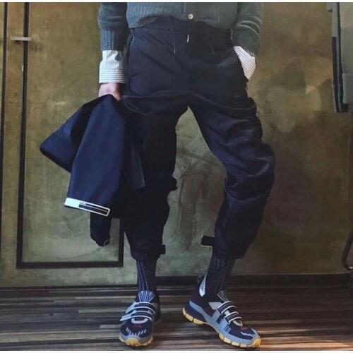 Streetwear Zipper Sweatpants Drawstring Elastic Waist Hip Hop Cargo Military Trousers Joggers Harem Pants Men