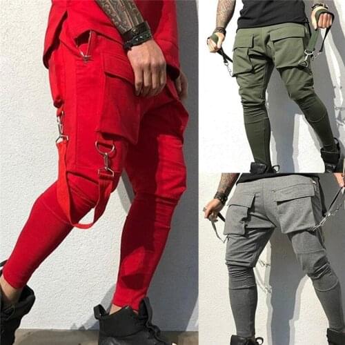 Mens Stand Pocket Casual Cargo Pants Fitness Slim Sports Stitching Woven Trousers Casual Hip Hop Sweatpants Streetwear
