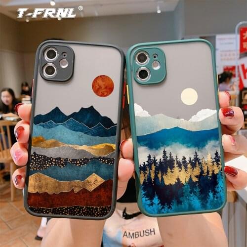 Hand Painted Phone Case For iphone 12 11 pro MAX Mini X XS MAX XR Scenery Cover Hard Shockproof Case For iPhone 7 8 Plus SE 2020