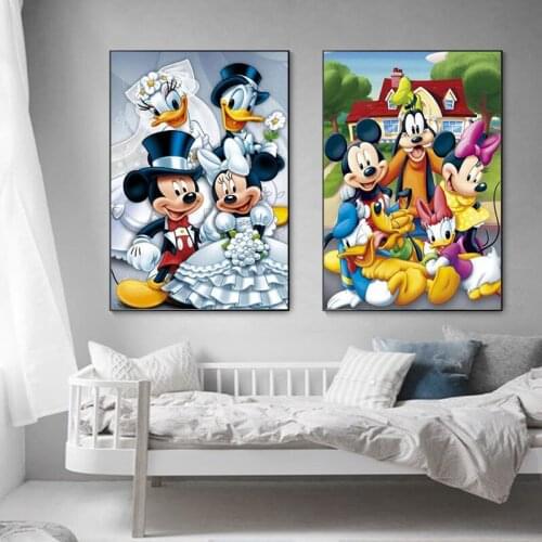 Disney Anime Mickey Donald Duck Canvas Prints Celebrate The Wedding Posters And Print Wall art Picture For Living Decoration