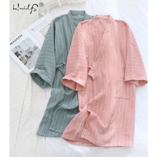 Couple Robe Night gown men and women sleepwear spring and autumn cotton gauze crepe cloth Japanese kimono bathrobe home service