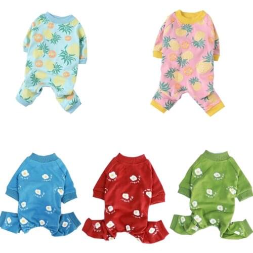 Cotton Print Dog Pajamas Long Sleeve O-neck Pet Clothes Body Suit Cat Jumpsuits Cozy Apparel For French Bulldog Pug Dog Overalls