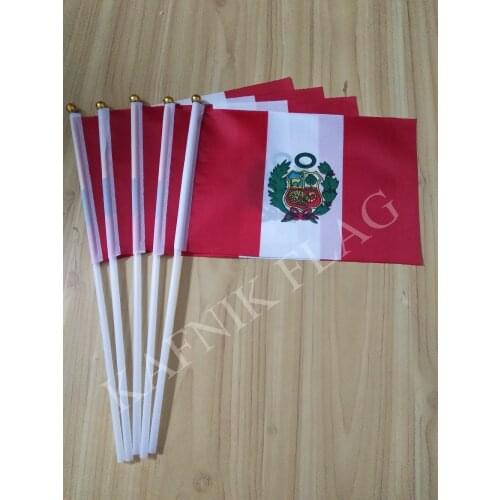 KAFNIK,5pcs Flag of Peru, hand flag-waver hand flag 14 * 21CM Free Shipping