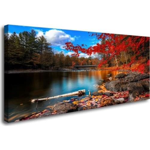 Lake Mountain Red Maple Leaf National Park Nature Pictures For Living Room Bedroom Office Wall Decor